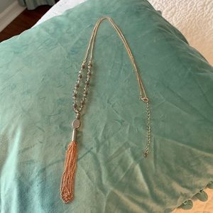 Time and Tru Tassel Necklace Rose Gold with lavender and gray Crystal beads